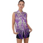Purple & Gold  CBDOilPrincess E70d1a7c-502f-48a3-839e-eea25bfe4633 Sleeveless Chiffon Button Shirt