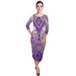 Purple & Gold  CBDOilPrincess E70d1a7c-502f-48a3-839e-eea25bfe4633 Quarter Sleeve Midi Velour Bodycon Dress