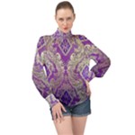 Purple & Gold  CBDOilPrincess E70d1a7c-502f-48a3-839e-eea25bfe4633 High Neck Long Sleeve Chiffon Top