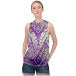 Purple & Gold  CBDOilPrincess E70d1a7c-502f-48a3-839e-eea25bfe4633 High Neck Satin Top