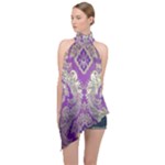 Purple & Gold  CBDOilPrincess E70d1a7c-502f-48a3-839e-eea25bfe4633 Halter Asymmetric Satin Top