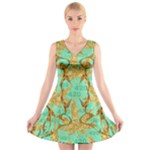 420 Golden Marijuana Leaves CBDOilPrincess 4620c7f7-26fd-4a03-a44e-12e7042c7a06 V-Neck Sleeveless Dress