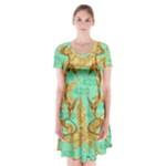 420 Golden Marijuana Leaves CBDOilPrincess 4620c7f7-26fd-4a03-a44e-12e7042c7a06 Short Sleeve V-neck Flare Dress