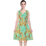 420 Golden Marijuana Leaves CBDOilPrincess 4620c7f7-26fd-4a03-a44e-12e7042c7a06 V-Neck Midi Sleeveless Dress 