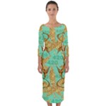 420 Golden Marijuana Leaves CBDOilPrincess 4620c7f7-26fd-4a03-a44e-12e7042c7a06 Quarter Sleeve Midi Bodycon Dress
