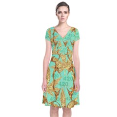 Short Sleeve Front Wrap Dress 