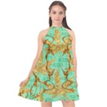 420 Golden Marijuana Leaves CBDOilPrincess 4620c7f7-26fd-4a03-a44e-12e7042c7a06 Halter Neckline Chiffon Dress 