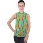 420 Golden Marijuana Leaves CBDOilPrincess 4620c7f7-26fd-4a03-a44e-12e7042c7a06 Mock Neck Chiffon Sleeveless Top