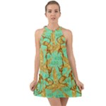 420 Golden Marijuana Leaves CBDOilPrincess 4620c7f7-26fd-4a03-a44e-12e7042c7a06 Halter Tie Back Chiffon Dress
