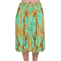 Velvet Flared Midi Skirt 