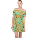 420 Golden Marijuana Leaves CBDOilPrincess 4620c7f7-26fd-4a03-a44e-12e7042c7a06 Off Shoulder Chiffon Dress