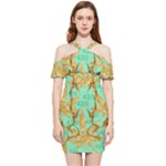 420 Golden Marijuana Leaves CBDOilPrincess 4620c7f7-26fd-4a03-a44e-12e7042c7a06 Shoulder Frill Bodycon Summer Dress