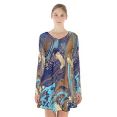 Long Sleeve Velvet V-neck Dress 