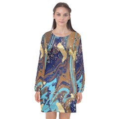 Long Sleeve Chiffon Shift Dress  