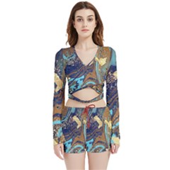 Velvet Wrap Crop Top and Shorts Set 