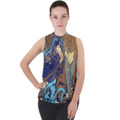 Mock Neck Chiffon Sleeveless Top 