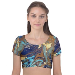 Velvet Short Sleeve Crop Top  