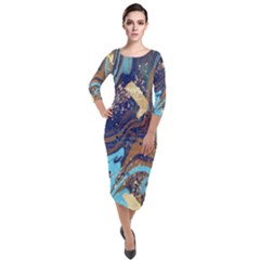 Quarter Sleeve Midi Velour Bodycon Dress 