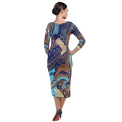 Quarter Sleeve Midi Velour Bodycon Dress 