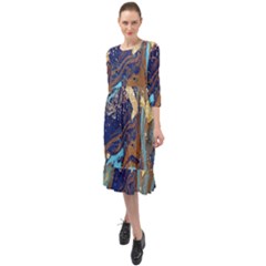 Ruffle End Midi Chiffon Dress 