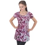 Dusty pink marbling Puff Sleeve Tunic Top