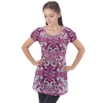 Pink marbling symmetry Puff Sleeve Tunic Top