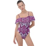Pink marbling symmetry Frill Detail One Piece Swimsuit