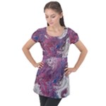 Violet feathers Puff Sleeve Tunic Top