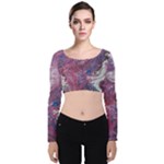 Violet feathers Velvet Long Sleeve Crop Top