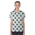 Weed at white, ganja leafs pattern, 420 hemp regular theme Women s Cotton Tee