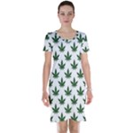 Weed at white, ganja leafs pattern, 420 hemp regular theme Short Sleeve Nightdress