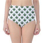 Weed at white, ganja leafs pattern, 420 hemp regular theme Classic High-Waist Bikini Bottoms