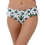 Weed at white, ganja leafs pattern, 420 hemp regular theme Frill Bikini Bottom