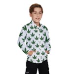 Weed at white, ganja leafs pattern, 420 hemp regular theme Kids  Windbreaker