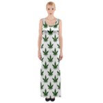 Weed at white, ganja leafs pattern, 420 hemp regular theme Thigh Split Maxi Dress