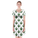 Weed at white, ganja leafs pattern, 420 hemp regular theme Short Sleeve V-neck Flare Dress