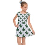 Weed at white, ganja leafs pattern, 420 hemp regular theme Kids  Cap Sleeve Dress