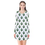 Weed at white, ganja leafs pattern, 420 hemp regular theme Long Sleeve V-neck Flare Dress