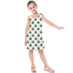 Weed at white, ganja leafs pattern, 420 hemp regular theme Kids  Sleeveless Dress