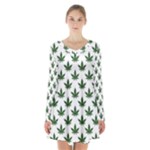 Weed at white, ganja leafs pattern, 420 hemp regular theme Long Sleeve Velvet V-neck Dress