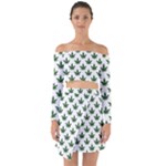 Weed at white, ganja leafs pattern, 420 hemp regular theme Off Shoulder Top with Skirt Set