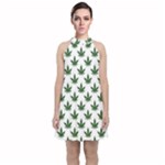 Weed at white, ganja leafs pattern, 420 hemp regular theme Velvet Halter Neckline Dress 