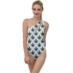 Weed at white, ganja leafs pattern, 420 hemp regular theme To One Side Swimsuit