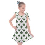 Weed at white, ganja leafs pattern, 420 hemp regular theme Kids  Tie Up Tunic Dress