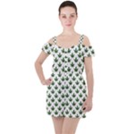 Weed at white, ganja leafs pattern, 420 hemp regular theme Ruffle Cut Out Chiffon Playsuit