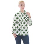 Weed at white, ganja leafs pattern, 420 hemp regular theme Women s Long Sleeve Pocket Shirt