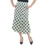 Weed at white, ganja leafs pattern, 420 hemp regular theme Midi Mermaid Skirt