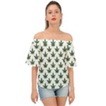 Weed at white, ganja leafs pattern, 420 hemp regular theme Off Shoulder Short Sleeve Top