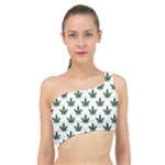 Weed at white, ganja leafs pattern, 420 hemp regular theme Spliced Up Bikini Top 