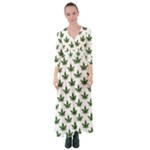 Weed at white, ganja leafs pattern, 420 hemp regular theme Button Up Maxi Dress